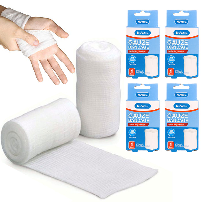4 Rolls Gauze Bandage Self Adhesive Soft Cloth Surgical Tape Flexible 3" 4.5yds