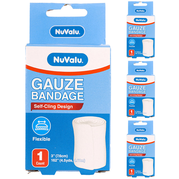 4 Rolls Gauze Bandage Self Adhesive Soft Cloth Surgical Tape Flexible 3" 4.5yds