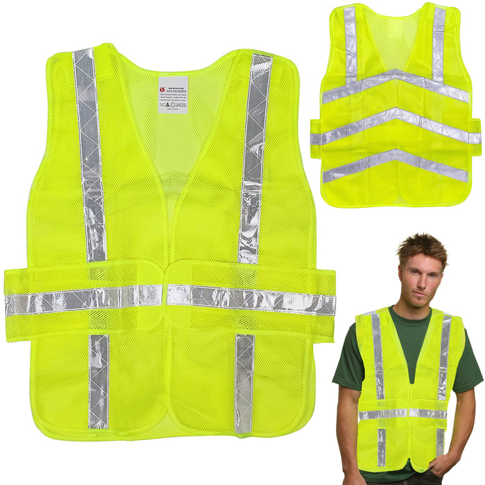 2 Pc Safety Vest High Visibility Reflective Stripe Arrow Neon 5 Point Separation