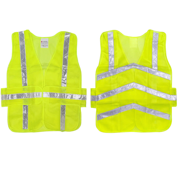 2 Pc Safety Vest High Visibility Reflective Stripe Arrow Neon 5 Point Separation