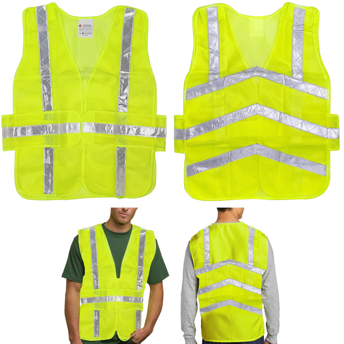 2 Pc Safety Vest High Visibility Reflective Stripe Arrow Neon 5 Point Separation