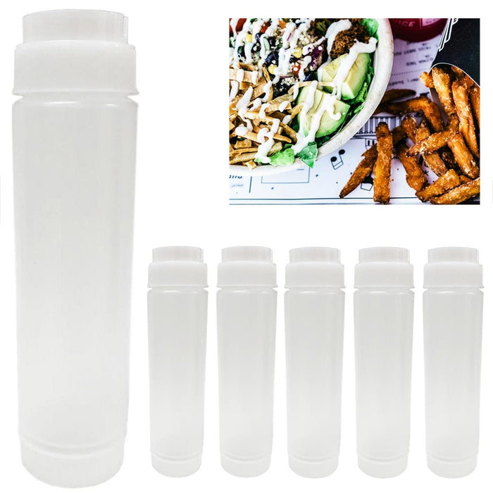 6 Pc Clear Squeeze Bottle 16 Oz FIFO Dispenser Valve Top Condiments Dressing Oil