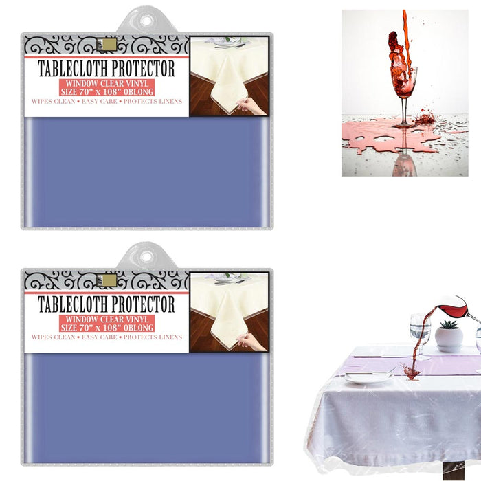 2 Clear Vinyl Tablecloth Protector Waterproof Rectangle Heavy Duty Cover 70X108