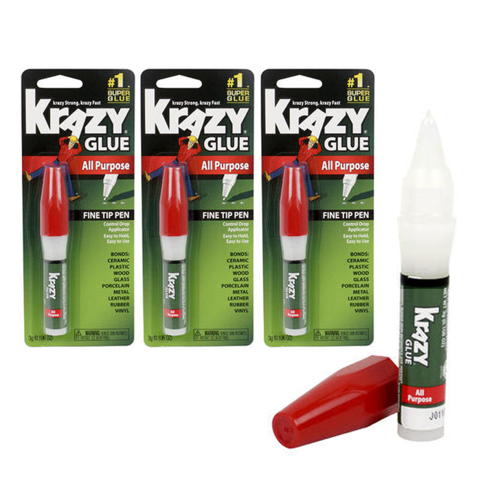 3 Krazy Glue All Purpose Super Strong Fine Tip Pen Control Ultra Instant Repair