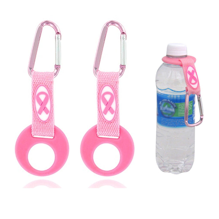 2 X Carabiner Clip-n-Go Water Bottle Holder Breast Cancer Awareness Pink Ribbon
