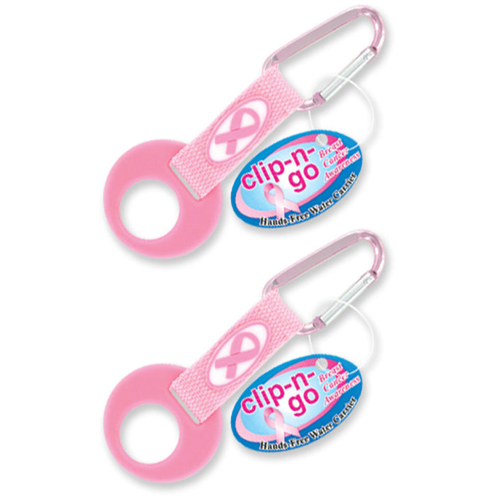 2 X Carabiner Clip-n-Go Water Bottle Holder Breast Cancer Awareness Pink Ribbon