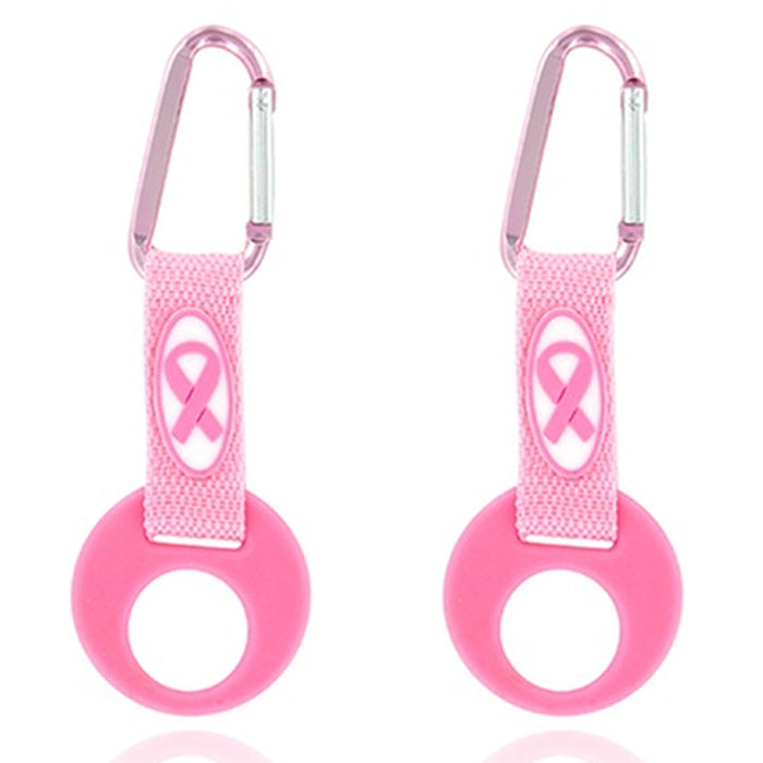 2 X Carabiner Clip-n-Go Water Bottle Holder Breast Cancer Awareness Pink Ribbon
