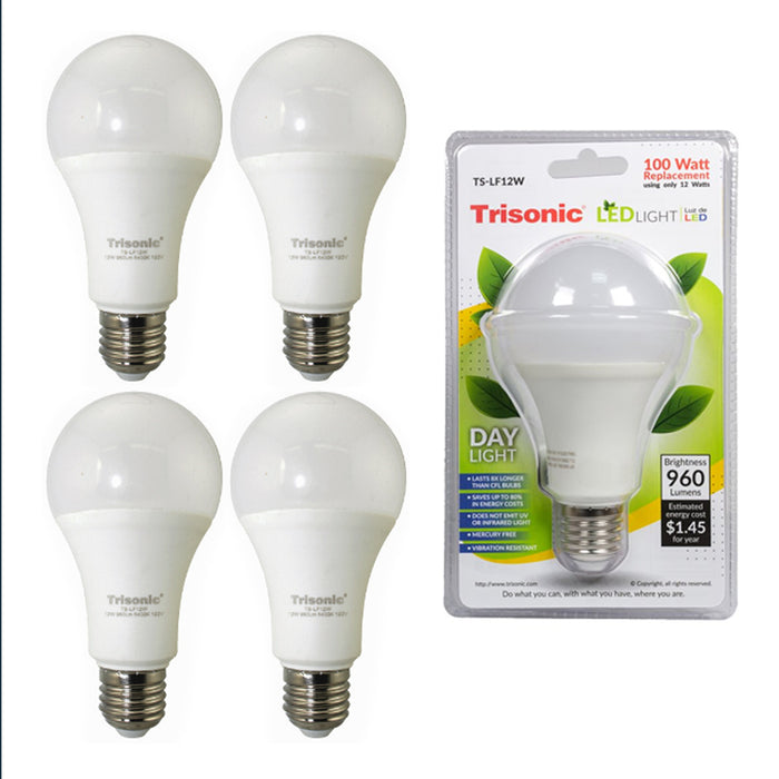 4Pk LED Light Bulb Daylight 12 Watt Energy 960 Lumens 100 W Output Replacement