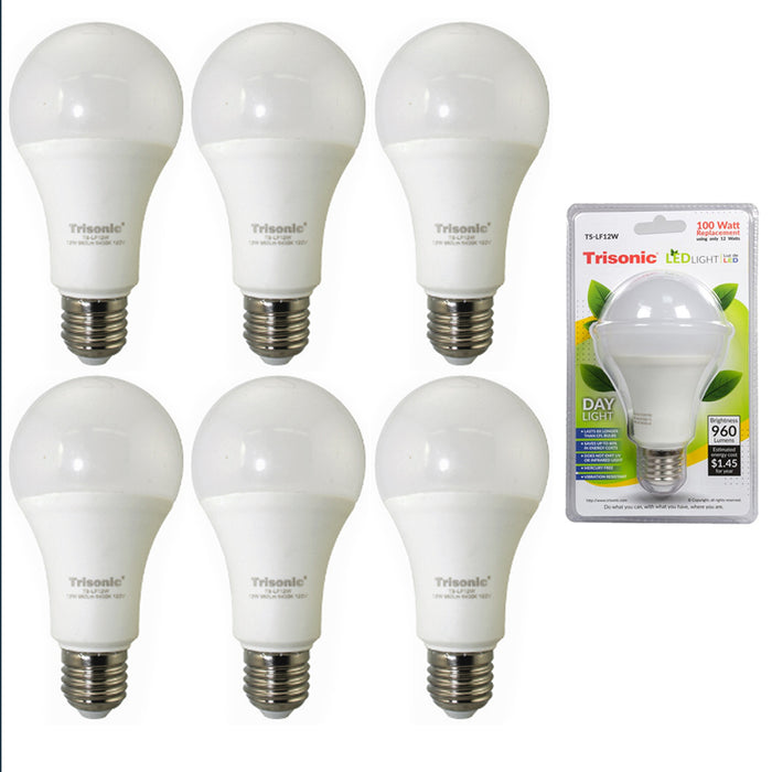 6 Pc Daylight 12 Watt Energy LED Light Bulb 100 W Output Replacement 960 Lumens
