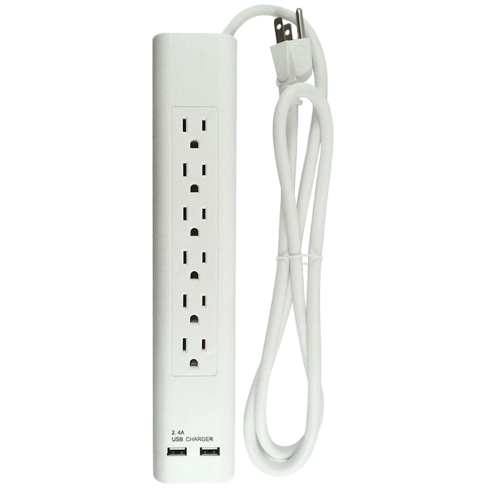 1 Surge Protector 4ft 6 Outlet 2 USB Charging Port Power Strip Lightening Proof