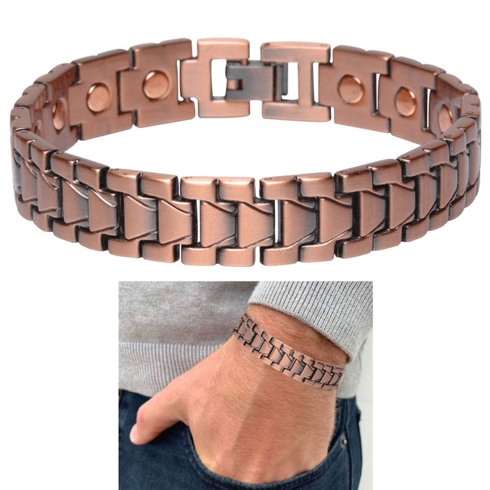 2 Pc Magnetic Solid Copper Link Bracelet Arthritis Therapy Pain Relief Men Women