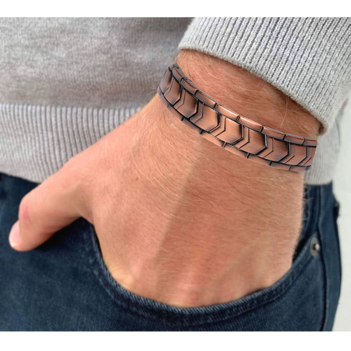1 Pc Men Solid Copper Link Bracelet Magnetic Healing Arthritis Pain Relief Gift
