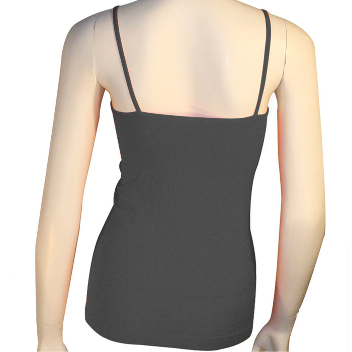 2 Pc Womens Basic Tank Top Stretch Camisole Spaghetti Strap Long Plain Cami Grey