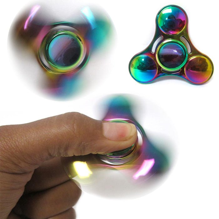 1 Metal Gyro Tri-Spinner Fidget Quality EDC Finger Spinner Focus ADHD Rainbow