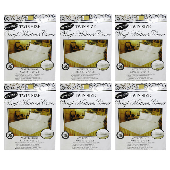 6 Pc Twin Vinyl Zippered Mattress Cover Waterproof Bed-Bug Proof Dust Protector