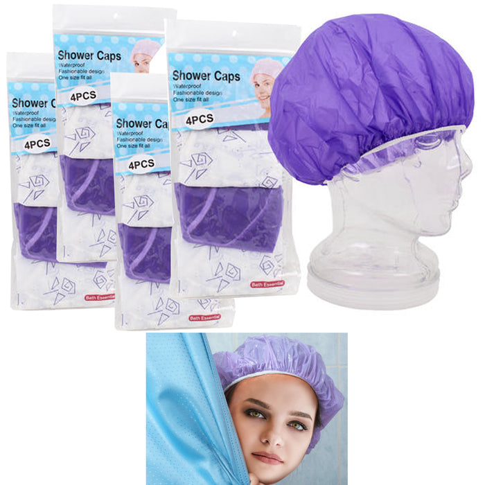 16 Pack Waterproof Shower Caps Elastic Plastic Band Bathing Salon Thick Hair Cap