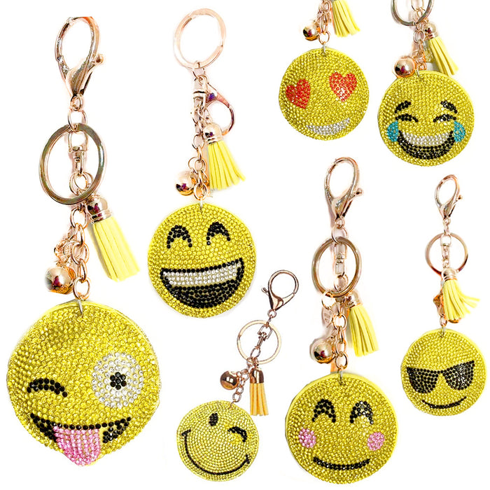 8 Emoji Key Chains Studded Smiley Face Rhinestone Emoticon Party Gifts Keyring