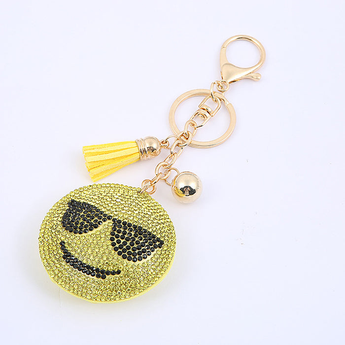 2 Emoji Face Emoticon Rhinestone Keychain Toy Key Chain Ring Handbag Bag Decor