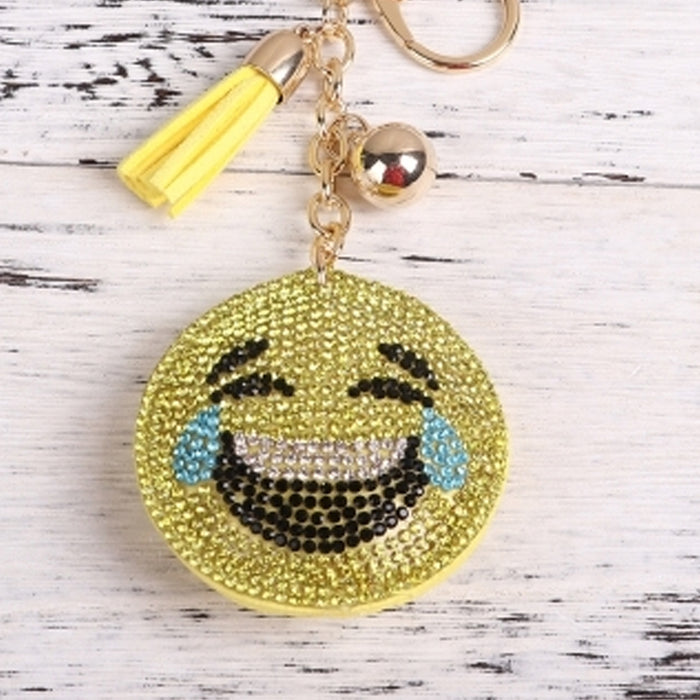 4 Pack Emoji Keychain Rhinestone Studded Smiley Face Toy Key Chain Keyring Gift