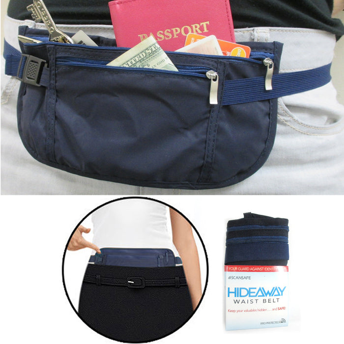 Travel Money Belt RFID Security Wallet Waist Pack Hidden Pocket Safe Pouch Blue