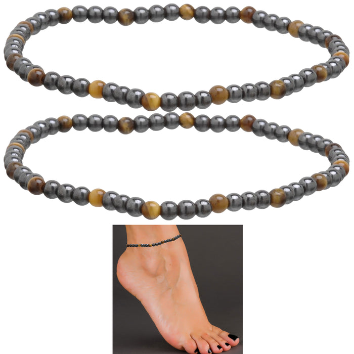 2 X Tiger Eye Stone Magnetic Ankle Bracelet Pain Relief Natural Healing Energy