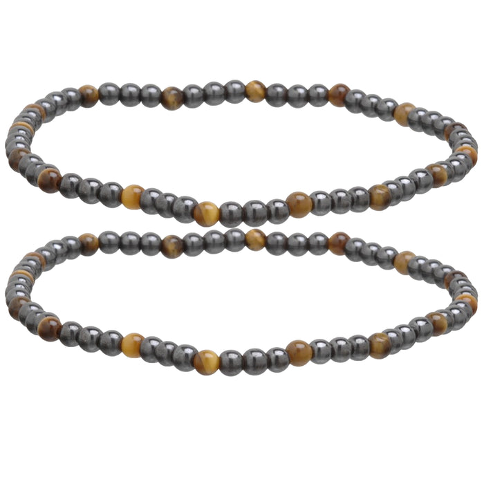 2 X Tiger Eye Stone Magnetic Ankle Bracelet Pain Relief Natural Healing Energy