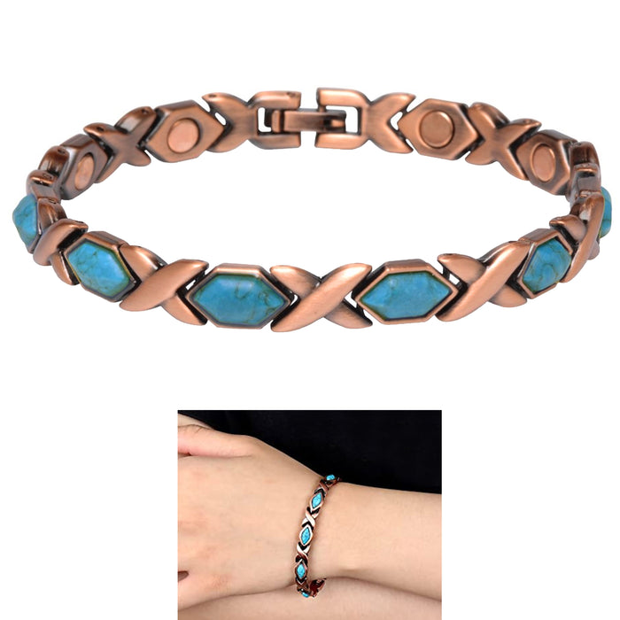 1 Pc Natural Turquoise Stone Copper Magnetic Link Bracelet Healing Energy Gift
