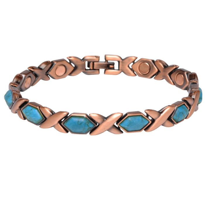 1 Pc Natural Turquoise Stone Copper Magnetic Link Bracelet Healing Energy Gift