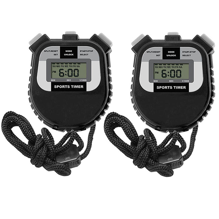2 Pc Electronic LCD Timer Digital Sport Stopwatch Time Alarm Counter Chronograph