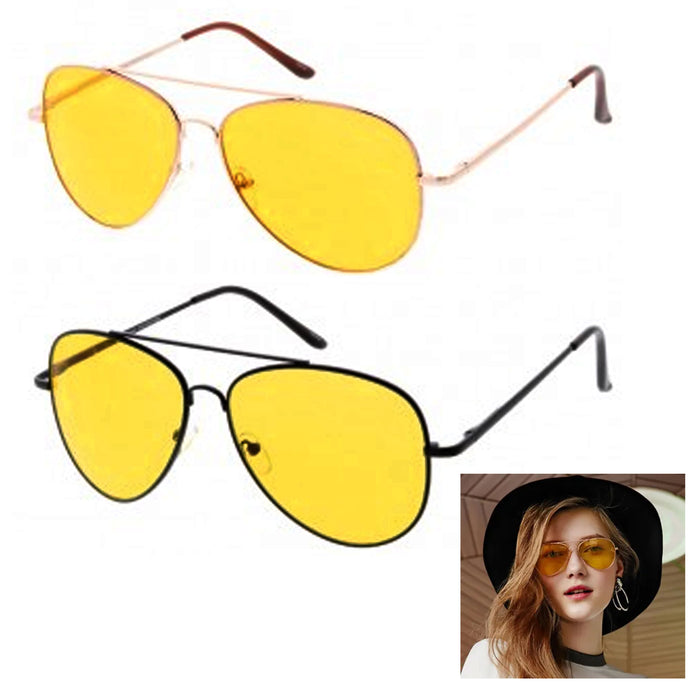 1 Fashion Pilot Polarized Sunglasses Night Driving Glasses Yellow Lens Women Men