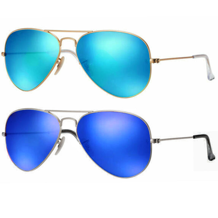 1 Retro Sunglasses Vintage Pilot Blue Lens Unisex Men Shades Mirror