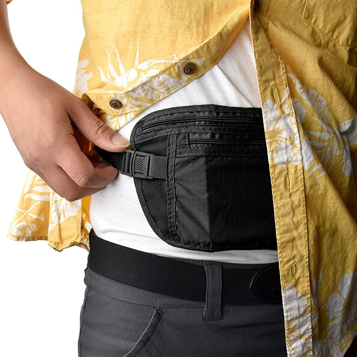 2 Travel Bum Bag Waist Money Belt Passport Wallet Zipper Security Pouch Discreet