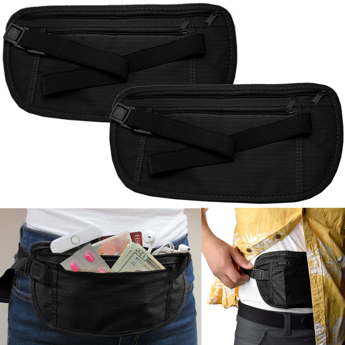 2 Travel Bum Bag Waist Money Belt Passport Wallet Zipper Security Pouch Discreet