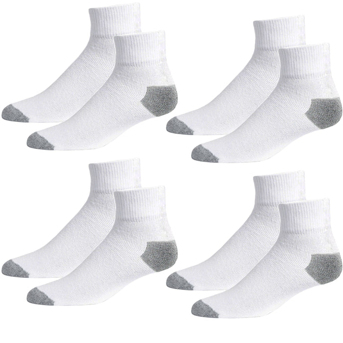 4 Pairs Mens Running Sports Socks Cushion Ankle Quarter Performance White 9-11