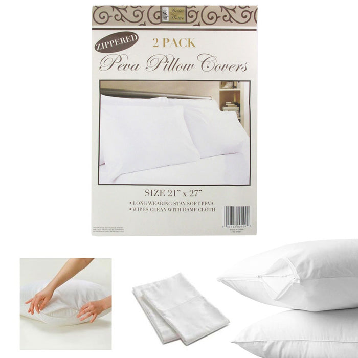 2 White Hotel Pillow Plastic Cover Case Waterproof Zipper Protector Bed 21 X 27