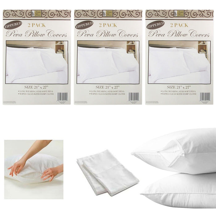 6 White Hotel Pillow Plastic Cover Case Waterproof Zipper Protector Bed 21 X 27