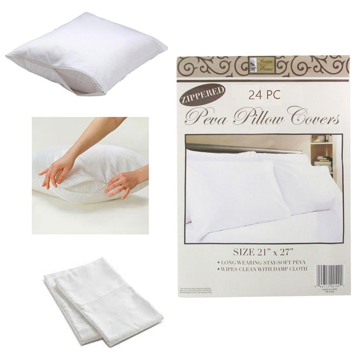24 White Hotel Pillow Plastic Cover Case Waterproof Zipper Protector Bed 21 X 27