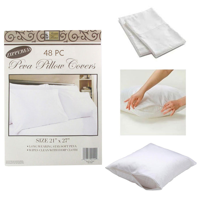 48 White Hotel Pillow Plastic Cover Case Waterproof Zipper Protector Bed 21 X 27