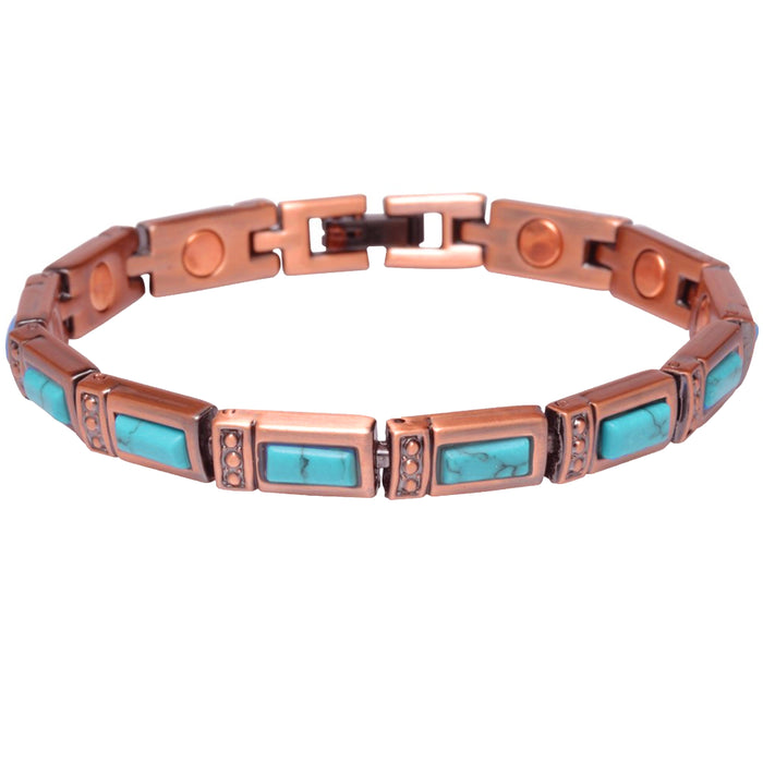 1 Natural Stone Turquoise Magnetic Copper Link Bracelet Healing Gem Energy Gift