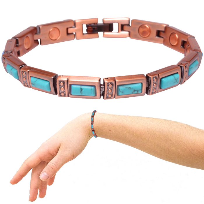 1 Natural Stone Turquoise Magnetic Copper Link Bracelet Healing Gem Energy Gift