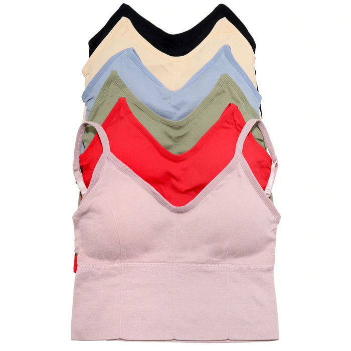 6Pc Women Wireless Bralette Padded Bra Seamless Low Back Crop Top S-M Adjustable