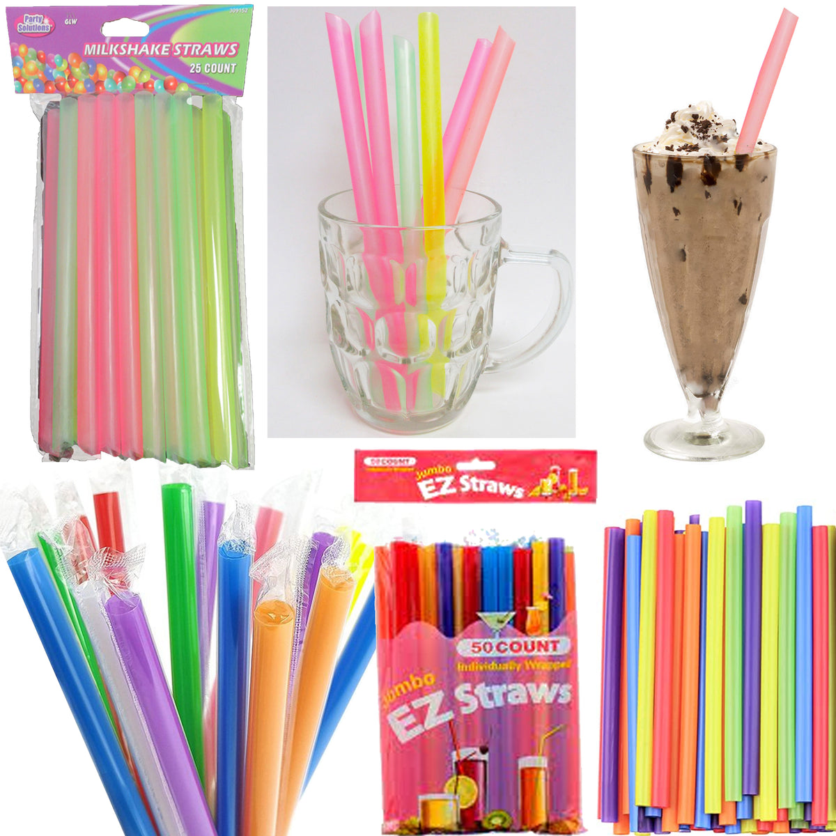 50 Pc Milkshake Straws Jumbo Smoothie Drinking Party Neon Large Thick