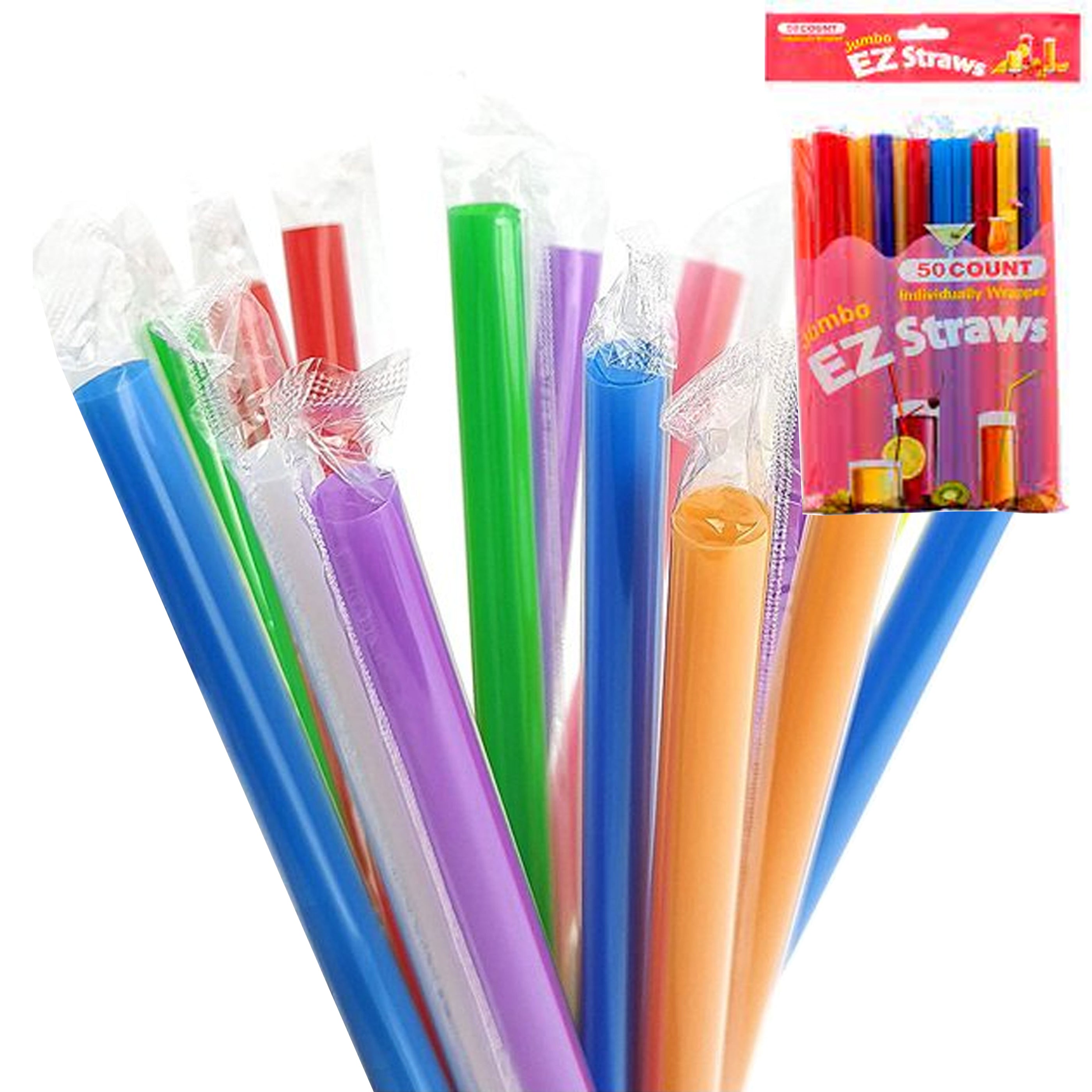 50 Pc Milkshake Straws Jumbo Smoothie Drinking Party Neon Large Thick