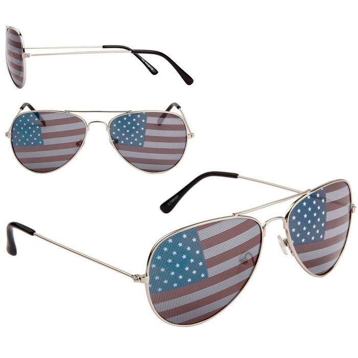 American Flag Pilot Sunglasses Classic Adult Size UV Protection US Shades Silver