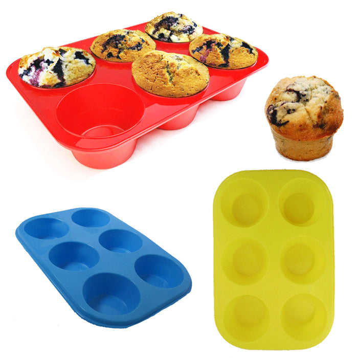 Silicone Muffin Pan - 6-Cavity Nonstick Baking Tray for Muffins, Cupcakes,  Brownies and More - Food Grade and BPA Free - Pack of 3 Colors (Gray