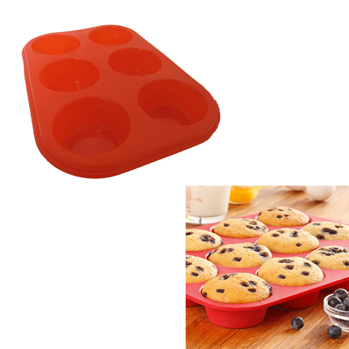 Silicone Muffin Mold 6 Cup Pan Non-Stick Tray Cupcake Dessert Pastry Oven Bake