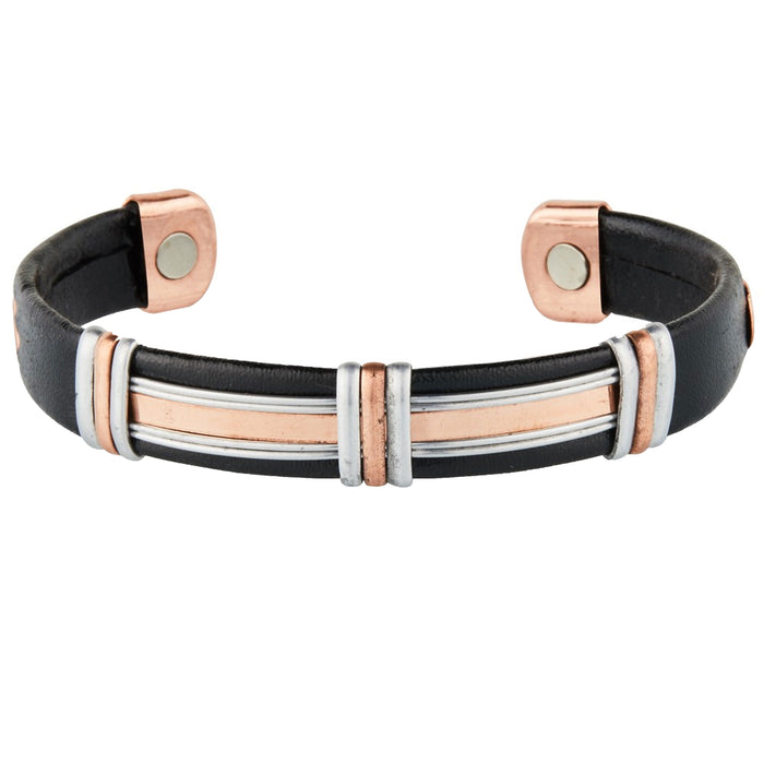 1 Magnetic Leatherette Bracelet Pure Copper Cuff Arthritis Relief Healing Energy