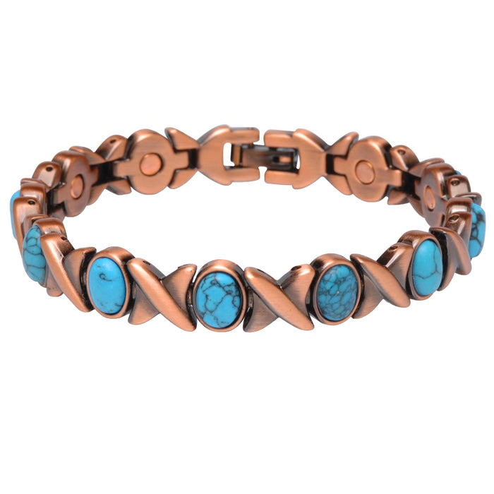1 Magnetic Copper Link Bracelet XOXO Turquoise Pain Relief Healing Energy Gift