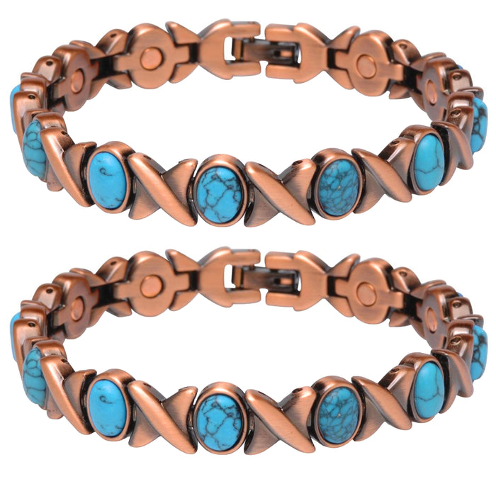 2 Pc Magnetic Turquoise Copper Link Bracelet Healing Relief XOXO Hug Kisses Gift