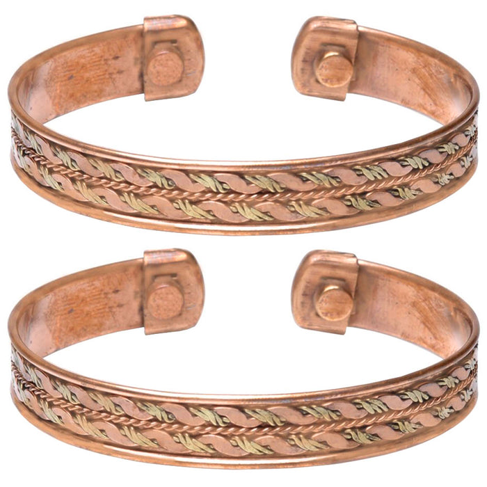 2 Pc Solid Pure Copper Cuff Magnetic Bracelet Healing Therapy Arthritis Relief